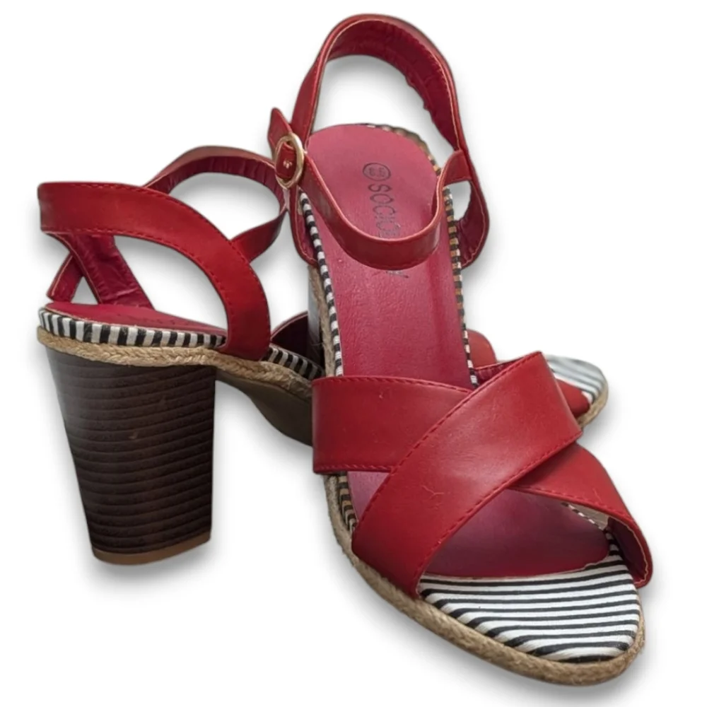 Sociology Women's Block-Heel Strappy Sandals Red Size 8.5 - Picture 12 of 13